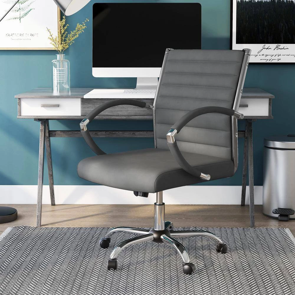 Kiddle Gray Faux Leather Seat Short Office Chair with Non-Adjustable Arm by Furniture of America 9 Kiddle Gray Faux Leather Seat Short Office Chair with Non-Adjustable Arm by Furniture of America - Image 9