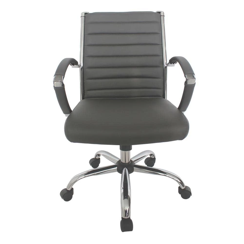 Kiddle Gray Faux Leather Seat Short Office Chair with Non-Adjustable Arm by Furniture of America 1 Kiddle Gray Faux Leather Seat Short Office Chair with Non-Adjustable Arm by Furniture of America