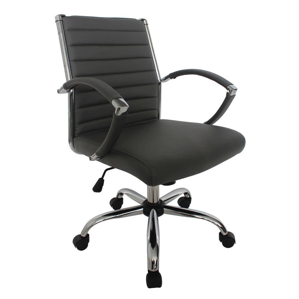 Kiddle Gray Faux Leather Seat Short Office Chair with Non-Adjustable Arm by Furniture of America 2 Kiddle Gray Faux Leather Seat Short Office Chair with Non-Adjustable Arm by Furniture of America - Image 2