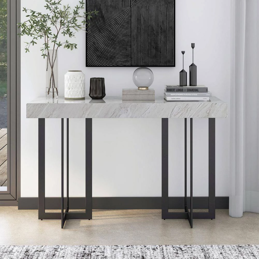 Belaire 47.25 in. Gray and Gun Metal Rectangle Faux Marble Console Table by Furniture of America 11 Belaire 47.25 in. Gray and Gun Metal Rectangle Faux Marble Console Table by Furniture of America - Image 11