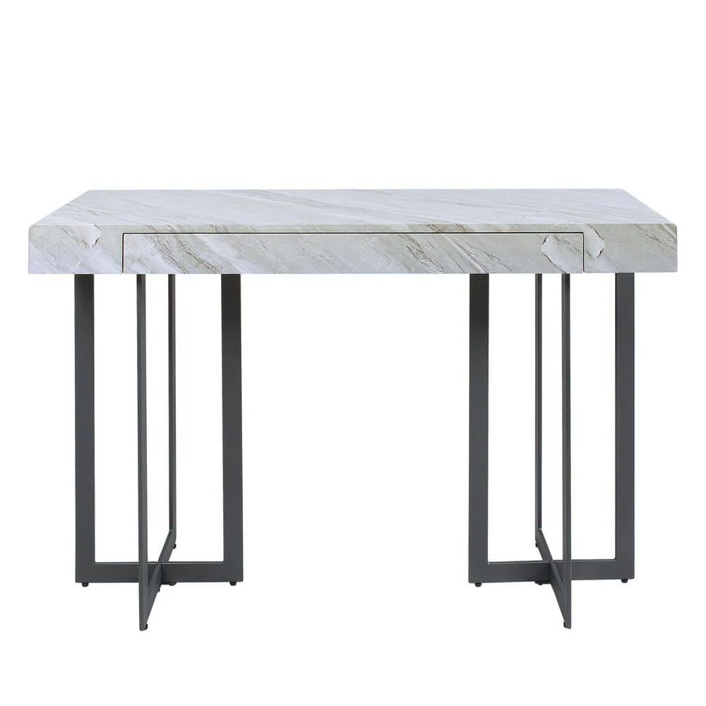 Belaire 47.25 in. Gray and Gun Metal Rectangle Faux Marble Console Table by Furniture of America 3 Belaire 47.25 in. Gray and Gun Metal Rectangle Faux Marble Console Table by Furniture of America - Image 3