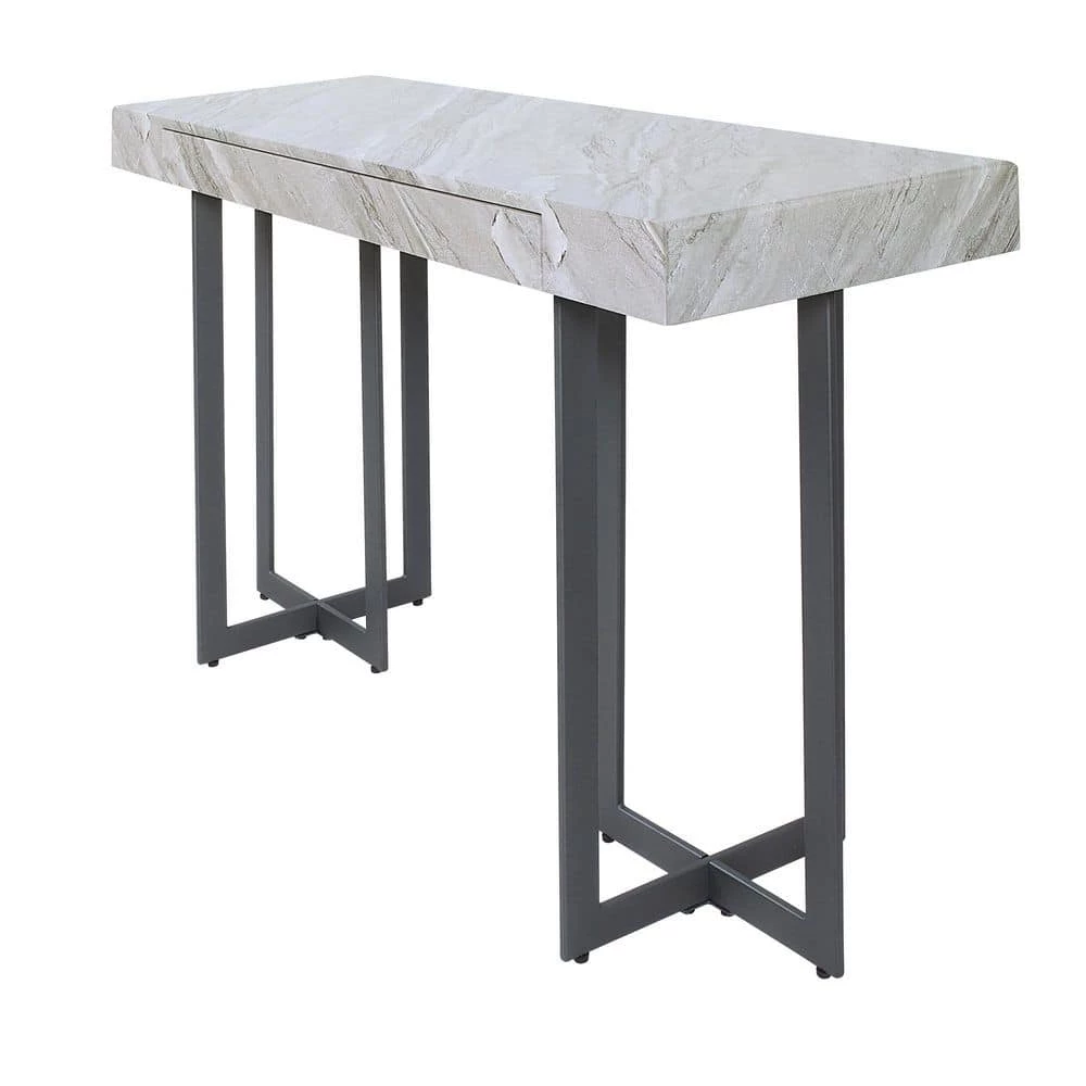 Belaire 47.25 in. Gray and Gun Metal Rectangle Faux Marble Console Table by Furniture of America 1 Belaire 47.25 in. Gray and Gun Metal Rectangle Faux Marble Console Table by Furniture of America