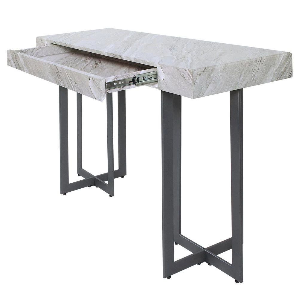 Belaire 47.25 in. Gray and Gun Metal Rectangle Faux Marble Console Table by Furniture of America 6 Belaire 47.25 in. Gray and Gun Metal Rectangle Faux Marble Console Table by Furniture of America - Image 6