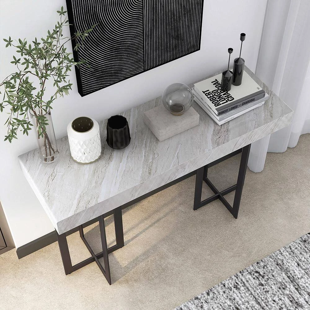 Belaire 47.25 in. Gray and Gun Metal Rectangle Faux Marble Console Table by Furniture of America 9 Belaire 47.25 in. Gray and Gun Metal Rectangle Faux Marble Console Table by Furniture of America - Image 9