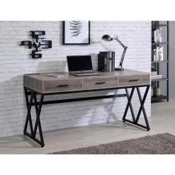 Ontia 59 in. Rectangle Sand Black Coating Writing Desk by Furniture of America -Furniture of America Sales Store gray and sand black furniture of america writing desks idf dk921 31 1000