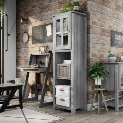 Tymon 68.9 in. Gray MDF 3-Shelf Accent Boocase With Cabinet And Adjustable Shelves by Furniture of America -Furniture of America Sales Store gray furniture of america bookcases bookshelves hfw 1477c35 tr 76 1000