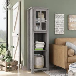 Tymon 68.9 in. Gray MDF 3-Shelf Accent Boocase With Cabinet And Adjustable Shelves by Furniture of America -Furniture of America Sales Store gray furniture of america bookcases bookshelves hfw 1477c35 tr c3 1000