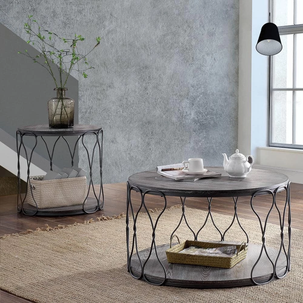 Octavia 34 in. Gray Medium Round Wood Coffee Table with Shelf by Furniture of America 6 Octavia 34 in. Gray Medium Round Wood Coffee Table with Shelf by Furniture of America - Image 6