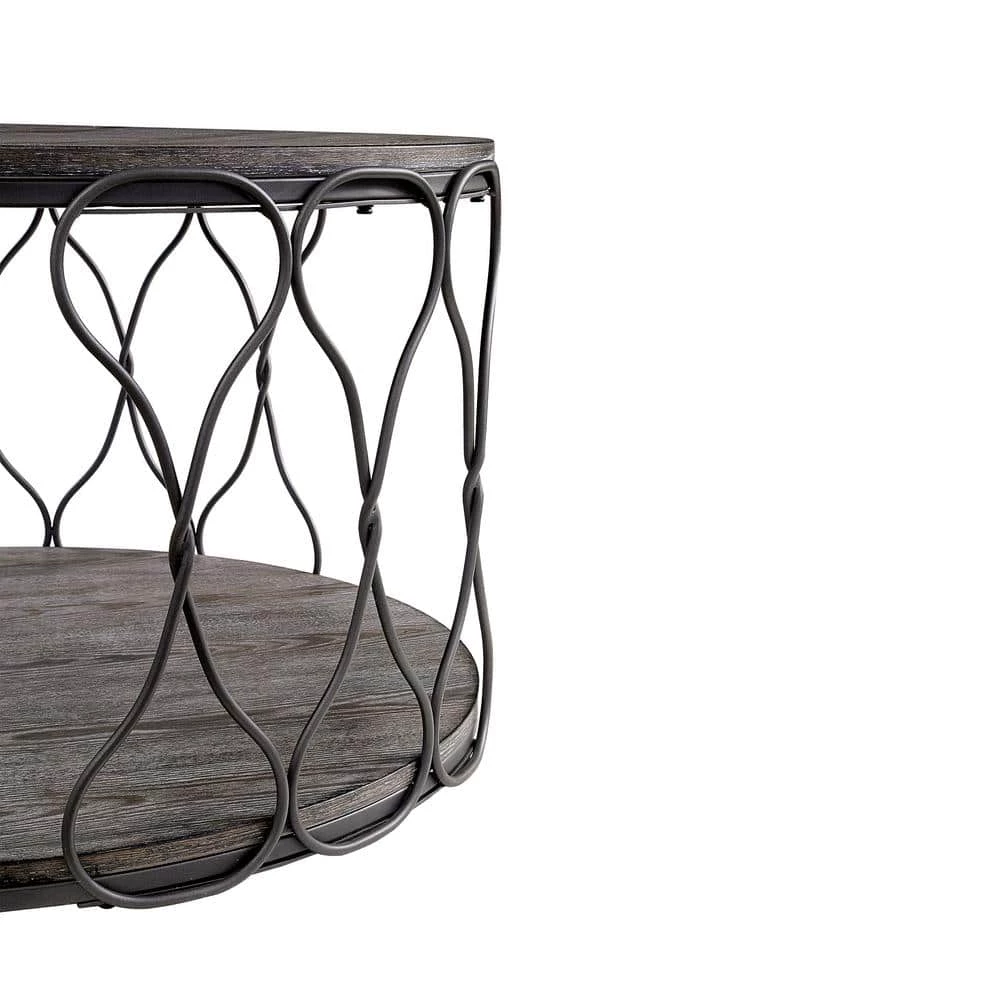 Octavia 34 in. Gray Medium Round Wood Coffee Table with Shelf by Furniture of America 2 Octavia 34 in. Gray Medium Round Wood Coffee Table with Shelf by Furniture of America - Image 2