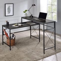 Domino Gray L-Shaped Writing Desk With USB Ports by Furniture of America -Furniture of America Sales Store gray furniture of america computer desks idf dk5205gy c3 1000