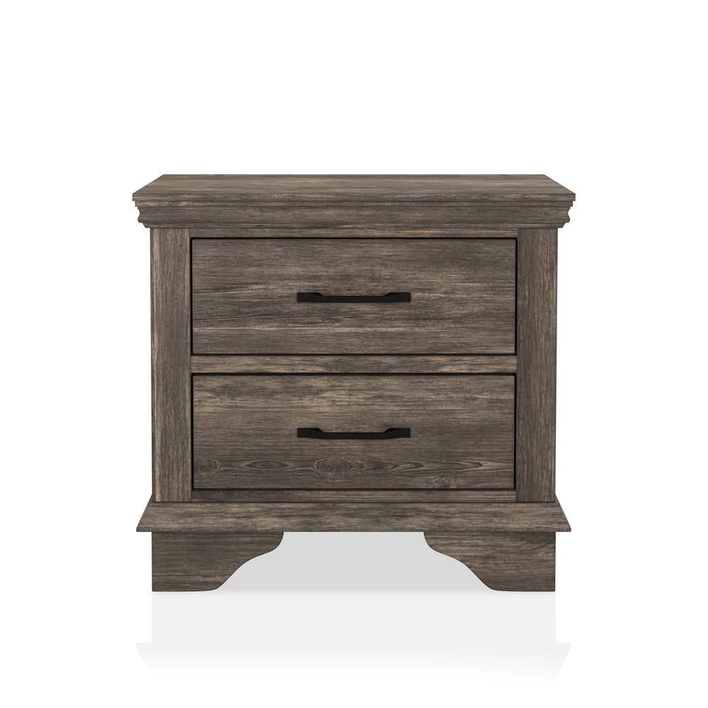 Ragena 2-Drawer Gray Nightstand (26 in. H x 27.88 in. W x 16.38 in. D) by Furniture of America 2 Ragena 2-Drawer Gray Nightstand (26 in. H x 27.88 in. W x 16.38 in. D) by Furniture of America - Image 2