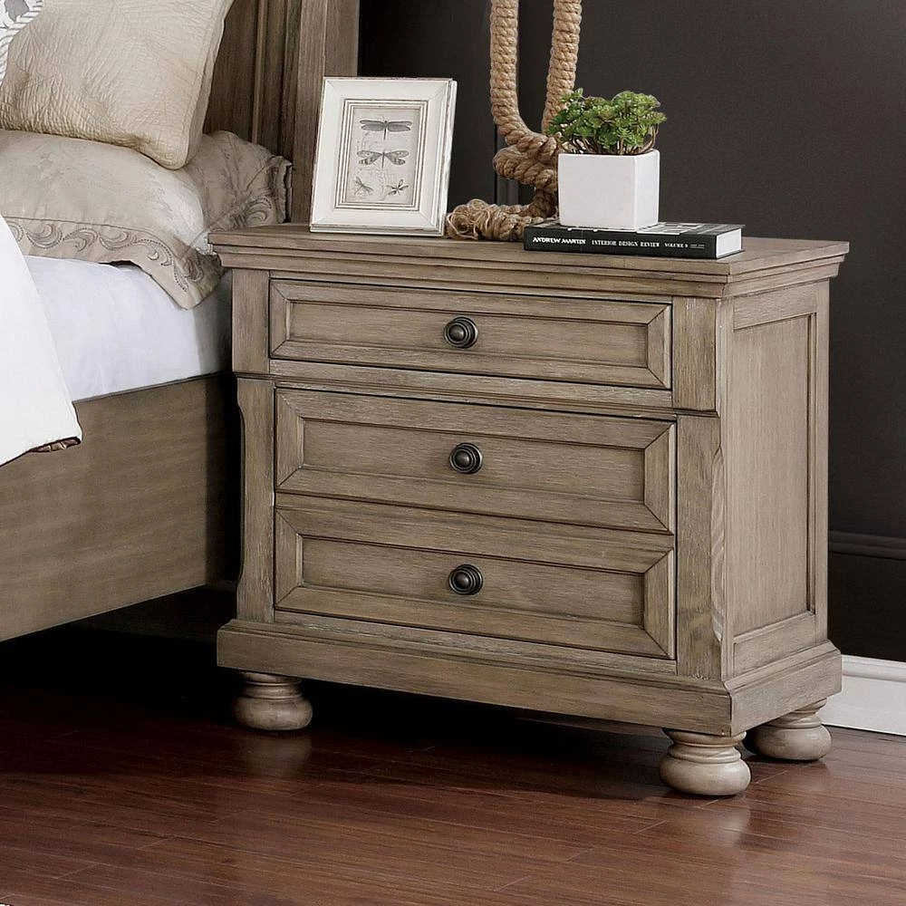 Kapriella 3-Drawer Gray Nightstand by Furniture of America 2 Kapriella 3-Drawer Gray Nightstand by Furniture of America - Image 2