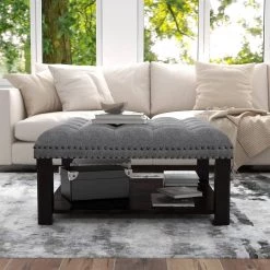 Wadesboro Gray Button Tufted One Shelf Ottoman by Furniture of America -Furniture of America Sales Store gray furniture of america ottomans idf ac822gy 1f 1000