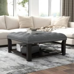 Wadesboro Gray Button Tufted One Shelf Ottoman by Furniture of America -Furniture of America Sales Store gray furniture of america ottomans idf ac822gy 31 1000