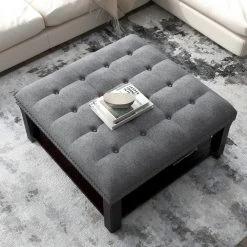Wadesboro Gray Button Tufted One Shelf Ottoman by Furniture of America -Furniture of America Sales Store gray furniture of america ottomans idf ac822gy 4f 1000