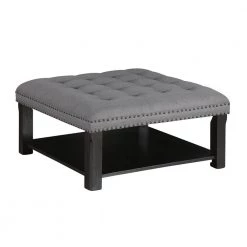 Wadesboro Gray Button Tufted One Shelf Ottoman by Furniture of America