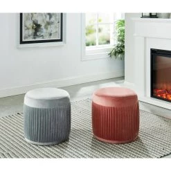 Holtman Gray Round Ottoman by Furniture of America -Furniture of America Sales Store gray furniture of america ottomans idf ot5664gy 31 1000