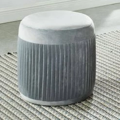 Holtman Gray Round Ottoman by Furniture of America -Furniture of America Sales Store gray furniture of america ottomans idf ot5664gy c3 1000