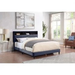 Lankley Gray Wood Frame Queen Platform Bed with USB port by Furniture of America -Furniture of America Sales Store gray furniture of america platform beds idf 7254gy q 31 1000