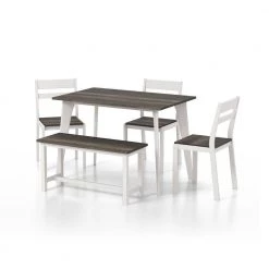 Miley 5-Piece Gray and White Dining Set with Bench by Furniture of America