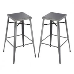 Latta 30 in. Gray Backless Steel Frame Bar Stool (Set of 2) by Furniture of America