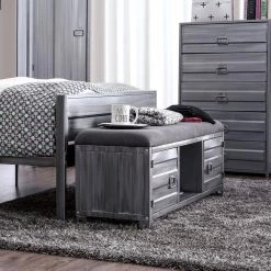 Mondo Hand-Brushed Silver Fabric Bench by Furniture of America 9 Mondo Hand-Brushed Silver Fabric Bench by Furniture of America -Furniture of America Sales Store hand brushed silver furniture of america bedroom benches idf 7075bn 4f 1000
