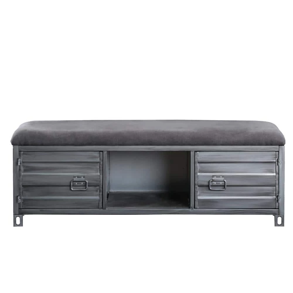 Mondo Hand-Brushed Silver Fabric Bench by Furniture of America 1 Mondo Hand-Brushed Silver Fabric Bench by Furniture of America
