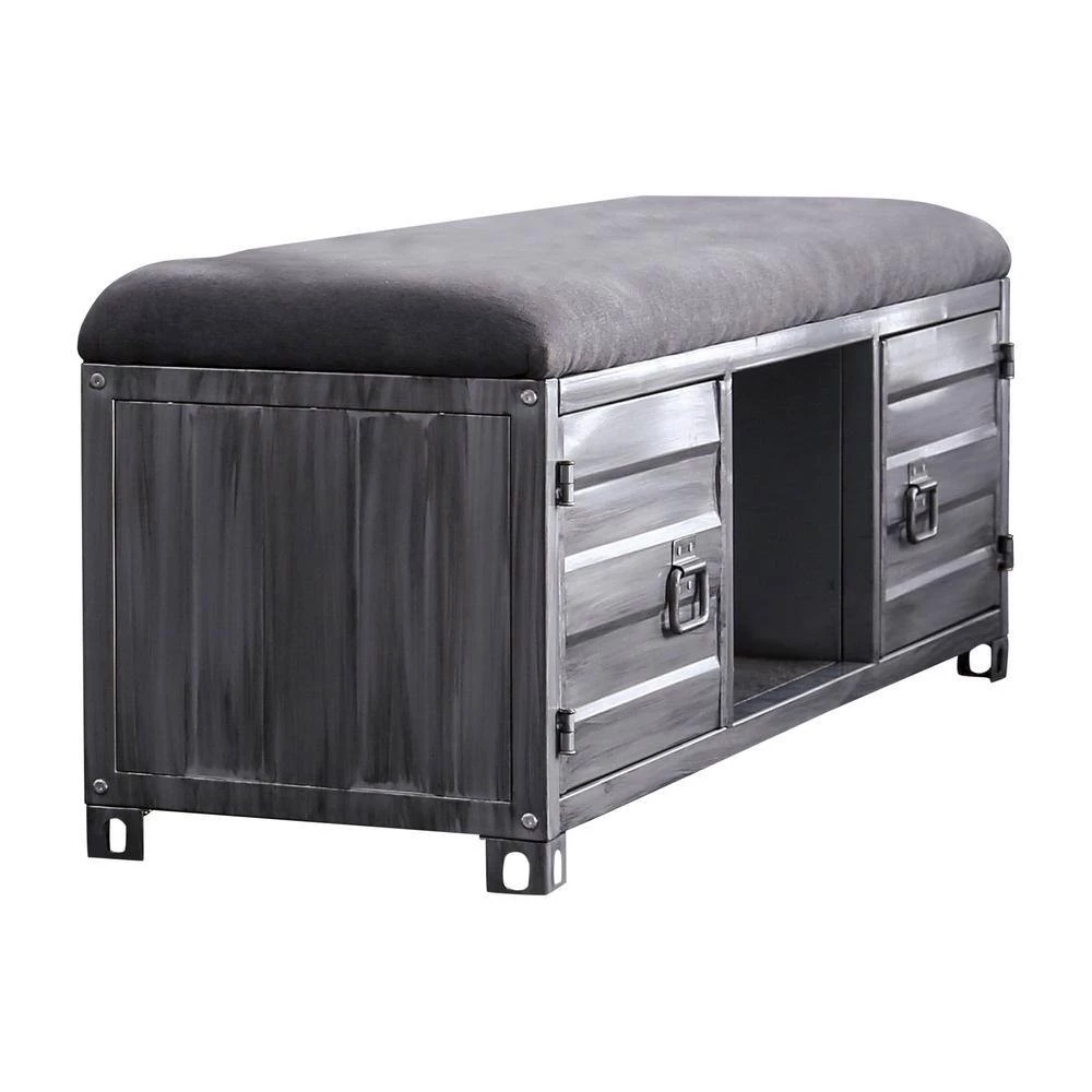 Mondo Hand-Brushed Silver Fabric Bench by Furniture of America 2 Mondo Hand-Brushed Silver Fabric Bench by Furniture of America - Image 2