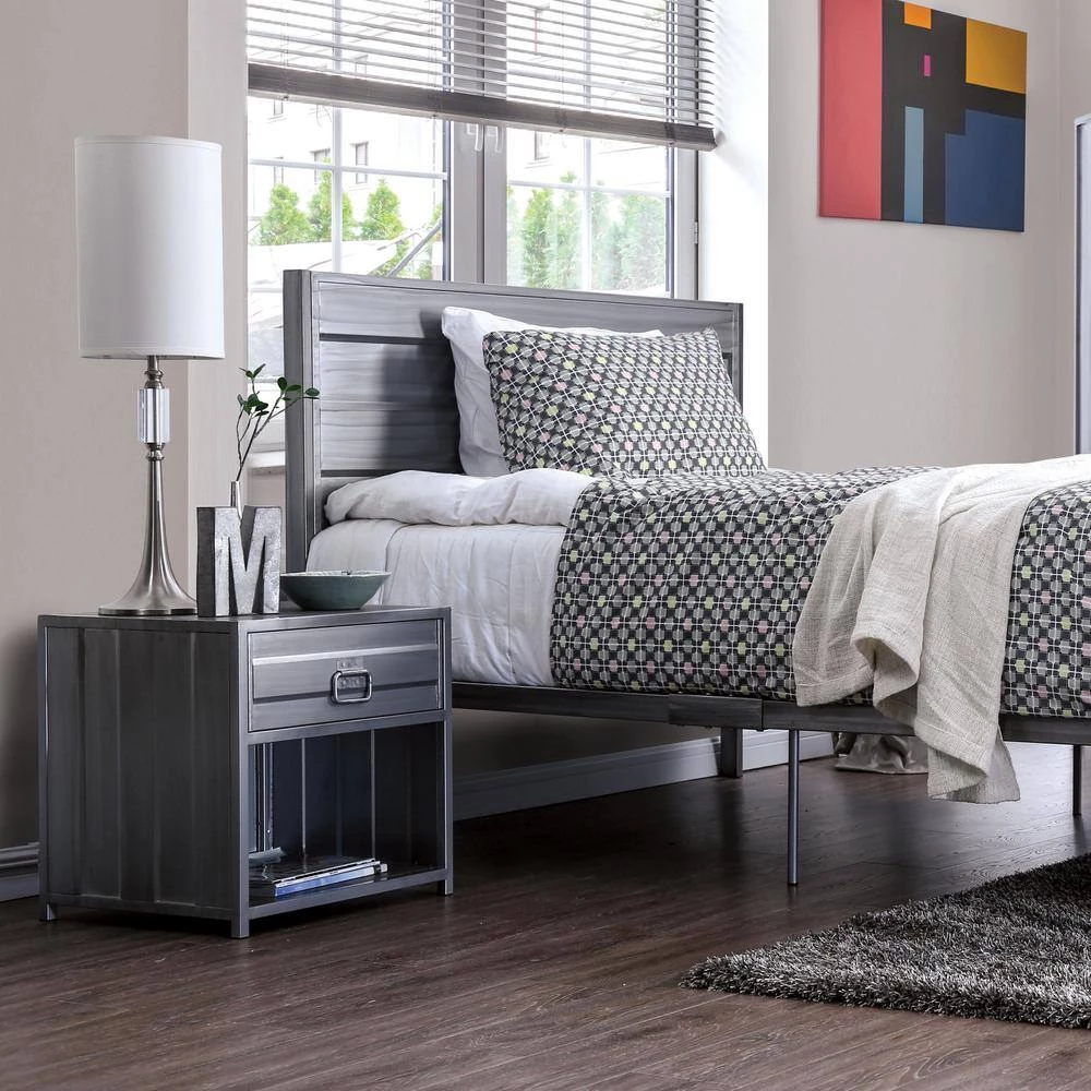 Mondo 1-Drawer Hand-Brushed Silver Nightstand by Furniture of America 7 Mondo 1-Drawer Hand-Brushed Silver Nightstand by Furniture of America - Image 7