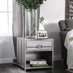 Mondo 1-Drawer Hand-Brushed Silver Nightstand by Furniture of America 10 Mondo 1-Drawer Hand-Brushed Silver Nightstand by Furniture of America -Furniture of America Sales Store hand brushed silver furniture of america nightstands idf 7075n c3 1000