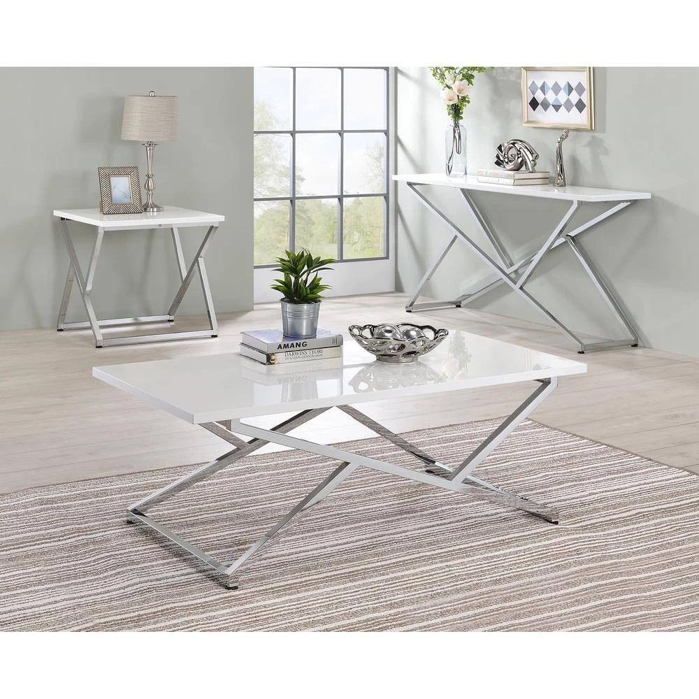 Doherty 60 in. White and Chrome High Gloss Plated Rectangle Wood Top Console Table by Furniture of America 6 Doherty 60 in. White and Chrome High Gloss Plated Rectangle Wood Top Console Table by Furniture of America - Image 6