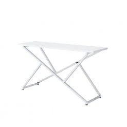 Doherty 60 in. White and Chrome High Gloss Plated Rectangle Wood Top Console Table by Furniture of America