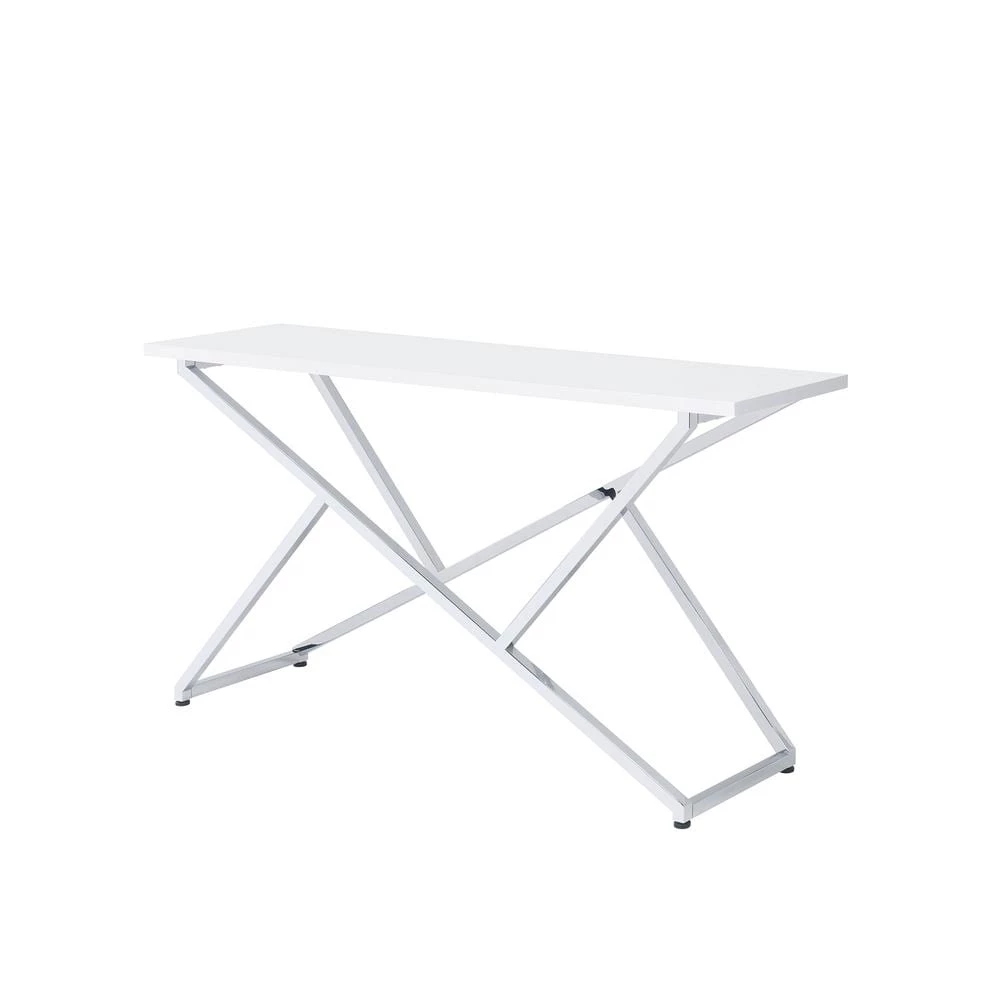 Doherty 60 in. White and Chrome High Gloss Plated Rectangle Wood Top Console Table by Furniture of America 1 Doherty 60 in. White and Chrome High Gloss Plated Rectangle Wood Top Console Table by Furniture of America