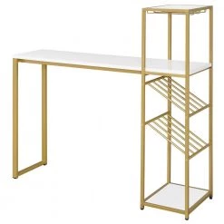 Lukup 58.75 in. H x 59 in. L x 16.88 in. W High Gloss White and Gold Coating 2-Shelf Metal Bar Table by Furniture of America