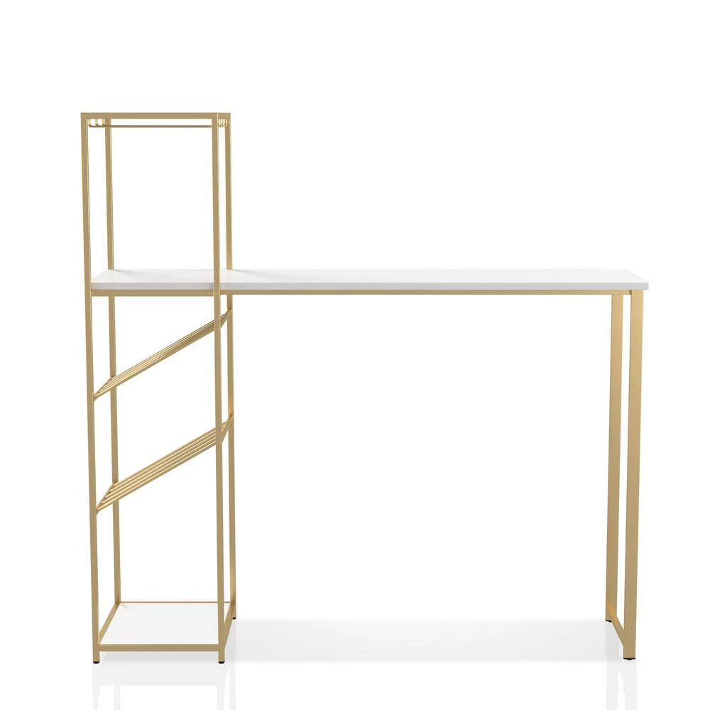 Lukup 58.75 in. H x 59 in. L x 16.88 in. W High Gloss White and Gold Coating 2-Shelf Metal Bar Table by Furniture of America 3 Lukup 58.75 in. H x 59 in. L x 16.88 in. W High Gloss White and Gold Coating 2-Shelf Metal Bar Table by Furniture of America - Image 3