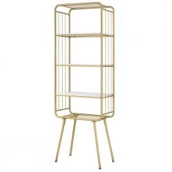Ellerbe 23.63 in. Wide High Gloss White and Gold 4-Shelf Standard Bookcase by Furniture of America