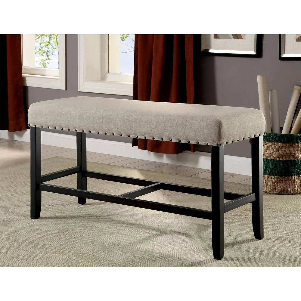 Anthus Ivory and Black Padded Counter Height Bench (25 in. H x 44 in. W x 16 in. D) by Furniture of America 7 Anthus Ivory and Black Padded Counter Height Bench (25 in. H x 44 in. W x 16 in. D) by Furniture of America - Image 7