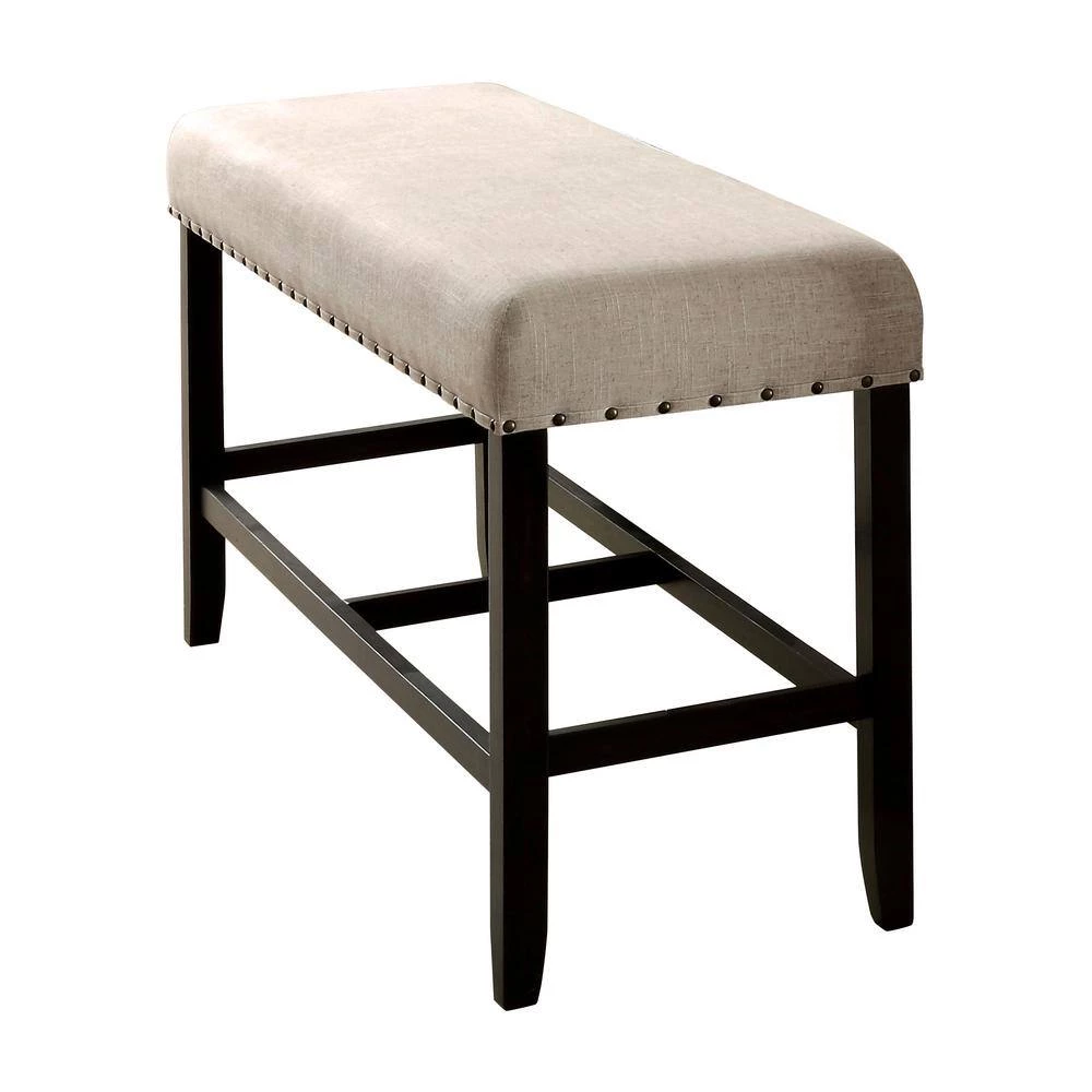 Anthus Ivory and Black Padded Counter Height Bench (25 in. H x 44 in. W x 16 in. D) by Furniture of America 2 Anthus Ivory and Black Padded Counter Height Bench (25 in. H x 44 in. W x 16 in. D) by Furniture of America - Image 2