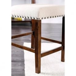 Gomti Brown Cherry Nail Head Trim Counter Height Chair (Set of 2) by Furniture of America -Furniture of America Sales Store ivory and brown cherry furniture of america bar stools idf 3018pc 1f 1000