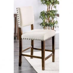 Gomti Brown Cherry Nail Head Trim Counter Height Chair (Set of 2) by Furniture of America -Furniture of America Sales Store ivory and brown cherry furniture of america bar stools idf 3018pc 31 1000