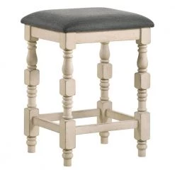 Besta 19 in. Ivory and Dark Gray Backless Wood Frame Counter Height Stool (Set of 2) by Furniture of America