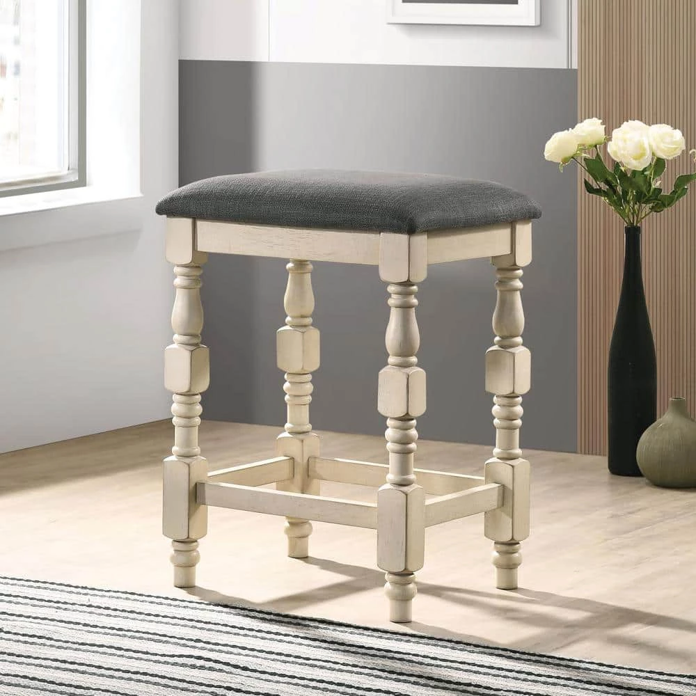 Besta 19 in. Ivory and Dark Gray Backless Wood Frame Counter Height Stool (Set of 2) by Furniture of America 2 Besta 19 in. Ivory and Dark Gray Backless Wood Frame Counter Height Stool (Set of 2) by Furniture of America - Image 2