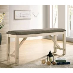 Olamm Ivory and Gray Counter Height Bench by Furniture of America -Furniture of America Sales Store ivory and gray furniture of america dining benches idf 3487pbn c3 1000