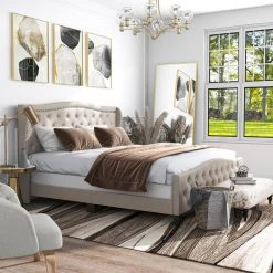 Miraga 80 in. W Ivory Full Fabric Frame Upholstered Platform Bed by Furniture of America -Furniture of America Sales Store ivory full furniture of america platform beds idf 7214iv f 31 1000