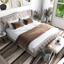 Miraga 80 in. W Ivory Full Fabric Frame Upholstered Platform Bed by Furniture of America -Furniture of America Sales Store ivory full furniture of america platform beds idf 7214iv f 4f 1000