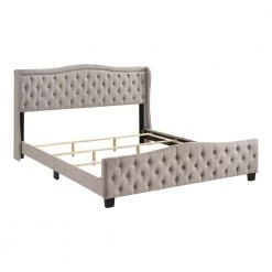 Miraga 80 in. W Ivory Full Fabric Frame Upholstered Platform Bed by Furniture of America