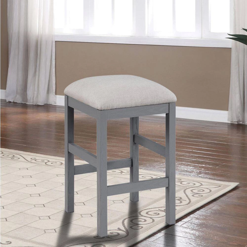 Greensburg 24 in. Light Gray and Beige Backless Wood Counter Height Stools (Set of 2) by Furniture of America 5 Greensburg 24 in. Light Gray and Beige Backless Wood Counter Height Stools (Set of 2) by Furniture of America - Image 5
