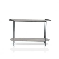 Elosi 48.75 in. Light Gray and Brushed Gun Metal Oval Wood Console Table with Shelf by Furniture of America