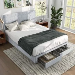 Shillo Gray Wood Frame Queen Platform Bed with 2-Drawers by Furniture of America -Furniture of America Sales Store light gray furniture of america platform beds idf 7316lg q 1f 1000