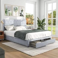 Shillo Gray Wood Frame Queen Platform Bed with 2-Drawers by Furniture of America -Furniture of America Sales Store light gray furniture of america platform beds idf 7316lg q 31 1000